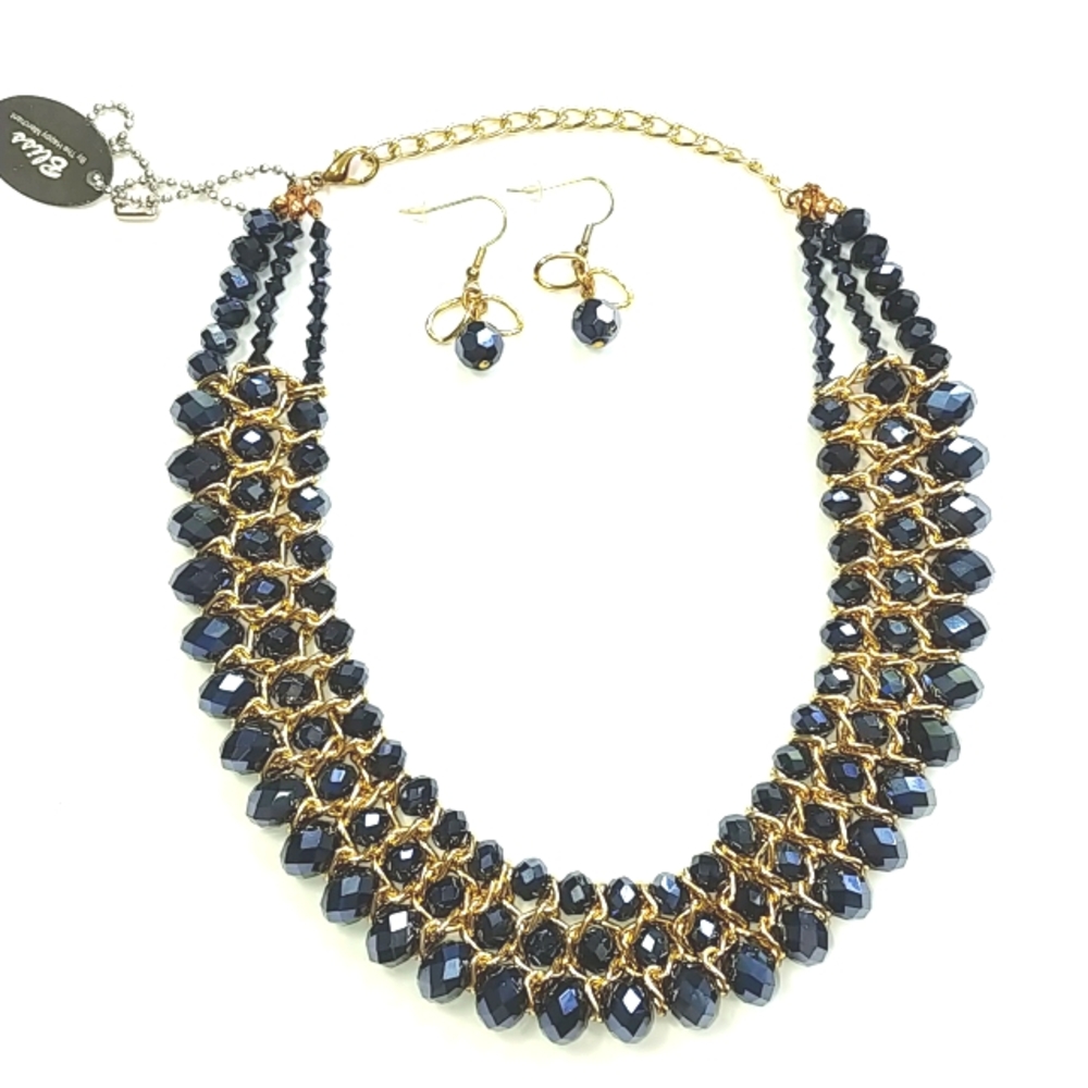 3 layer Crystal beads chocker necklace set NWT